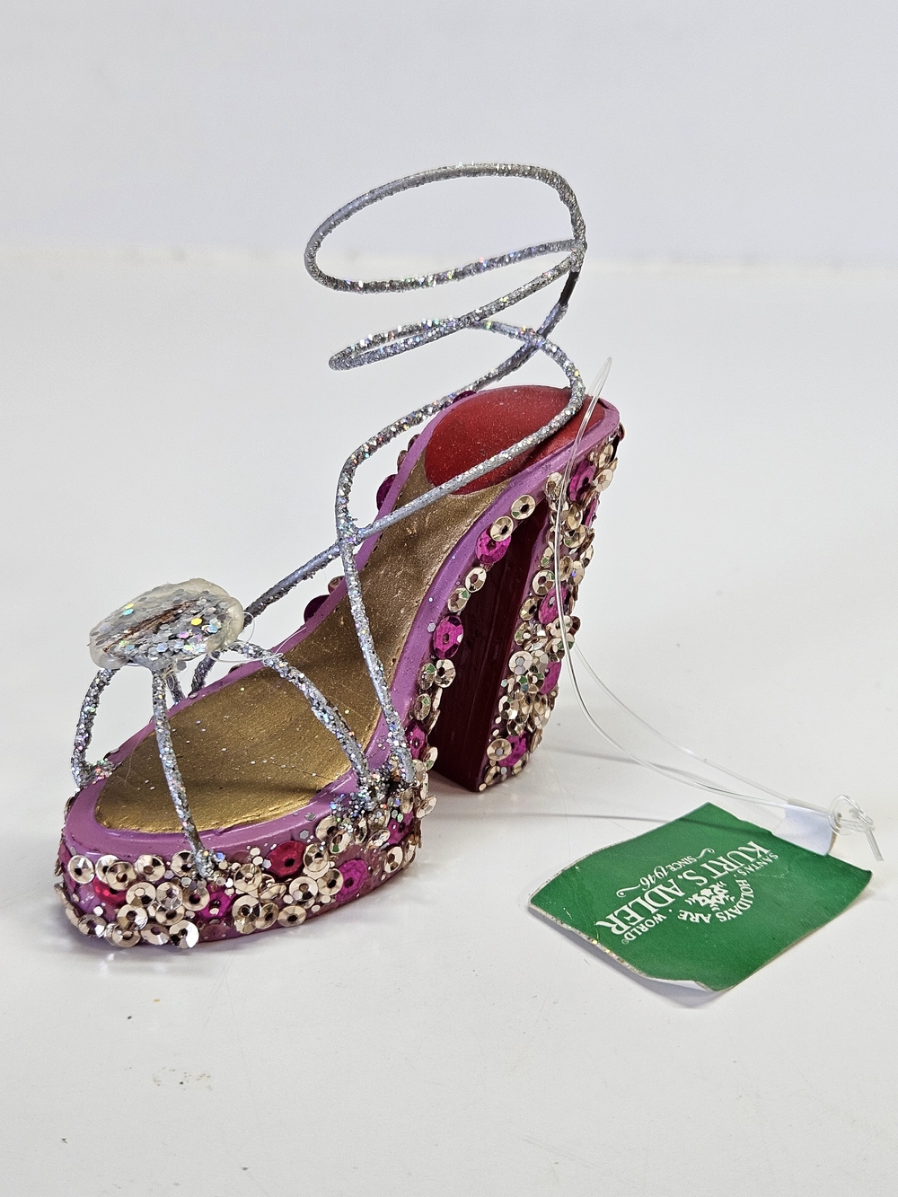 NEW Kurt S. Adler Pink & Silver Sparkle Glitter High Heel Shoe Ornament Holiday